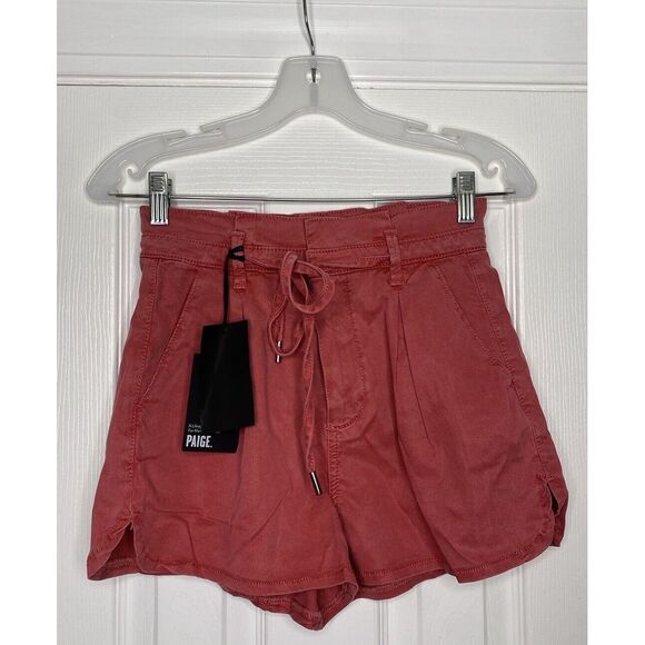 Paige Women's Harlie Shorts Self Tie Pleats‎ in Vintage Sweet Rose 24 New - Picture 1 of 8
